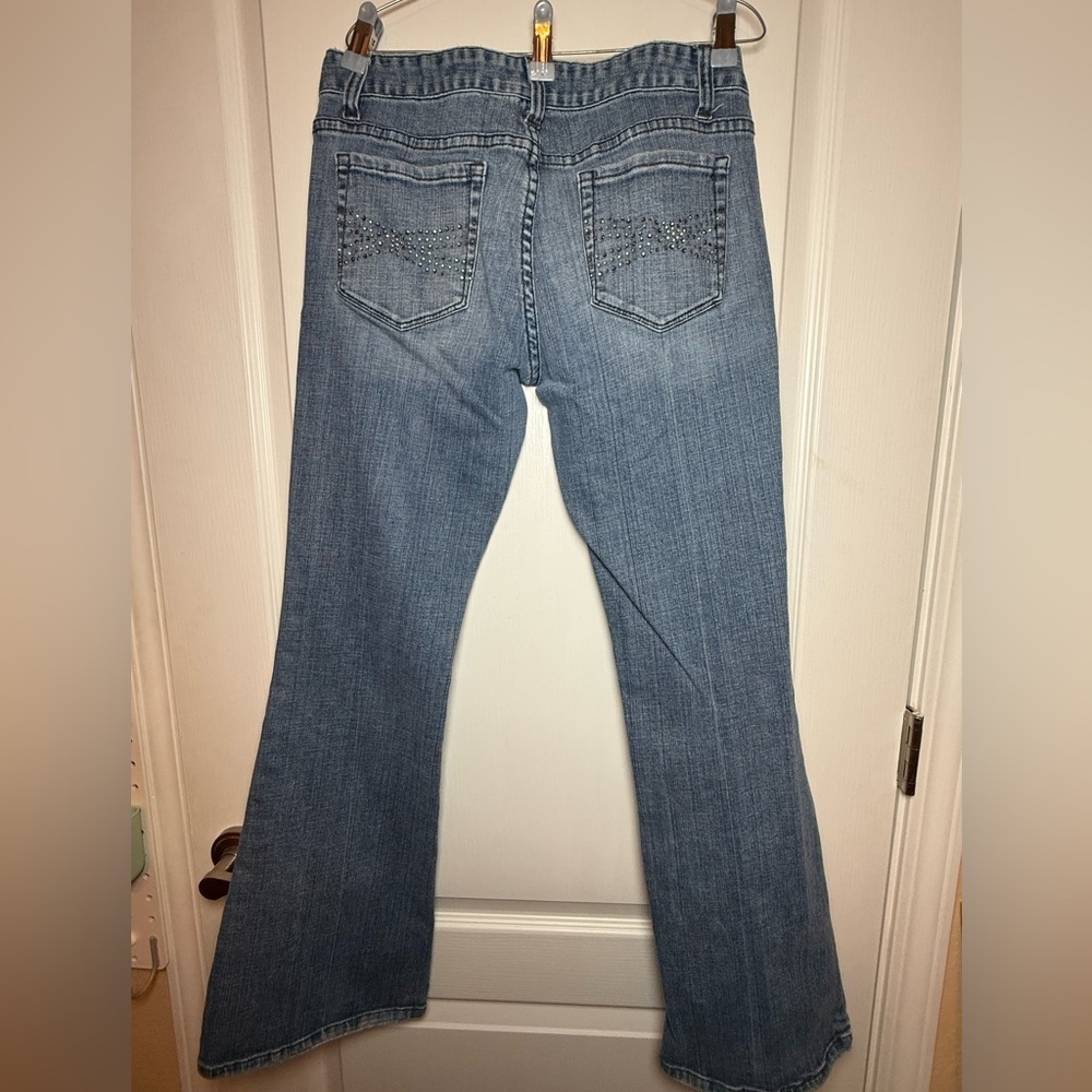 Aeropostale Women's Boot Cut Jeans - Blue with Rhinestone Pockets